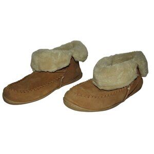 Guide Gear House Shoes Womens 8M Suede Leather Roll Bootie Slippers tan